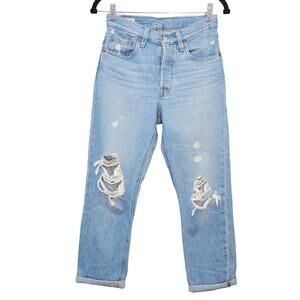 Levis 501 Jeans Womens 24 Blue Light Wash Denim Pants Tapered Classic Minimalist
